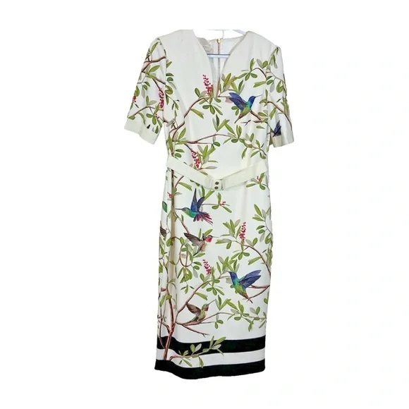 Ted Baker Evrely midi dress It’s Spring! Hummingbirds! Midi Dress Sz 4 = USA 10 - Picture 9 of 14